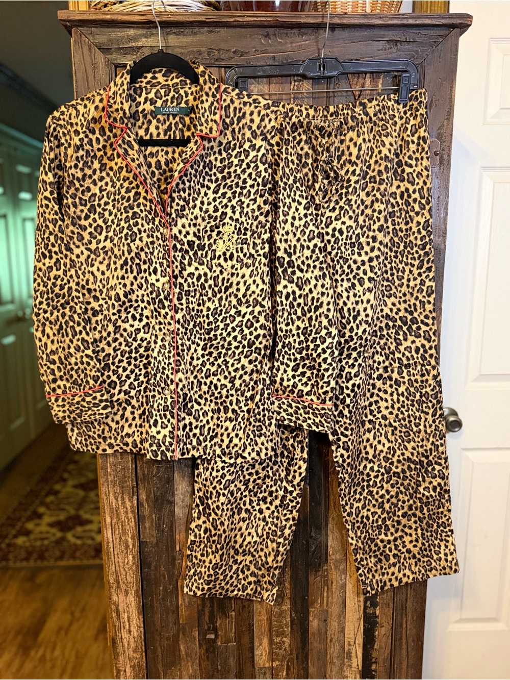 Lauren Ralph Lauren Leopard Print Pajama Set L luxury LRL monogram 100% cotton